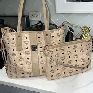 MCM Beige Tote Bag 2pc Set.